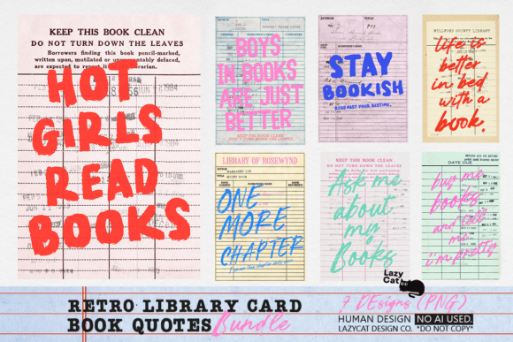 Download Retro Library Card Book Quote PNG Bundle - Quote Collection